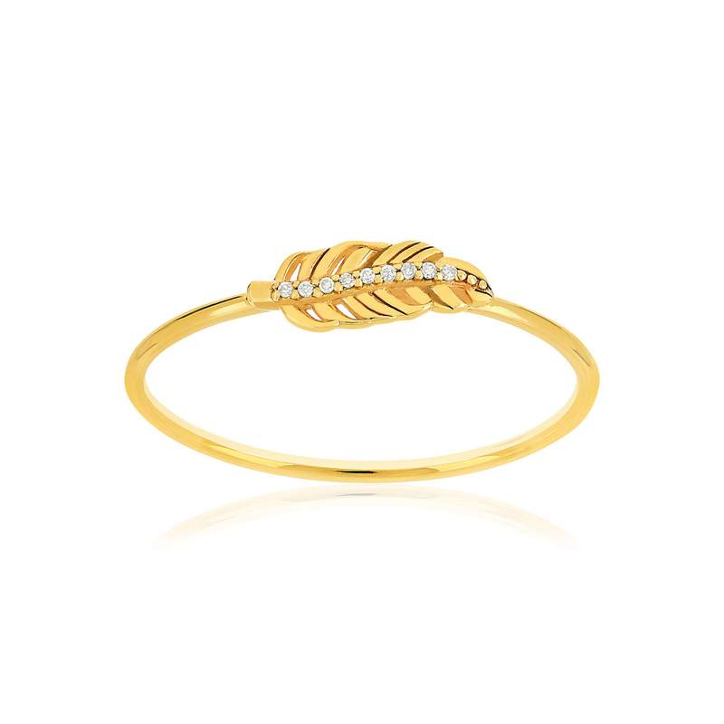Ring van 375 geelgoud met diamanten in veervorm - afbeelding 1