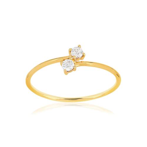 Bague or 375 jaune duo zirconias