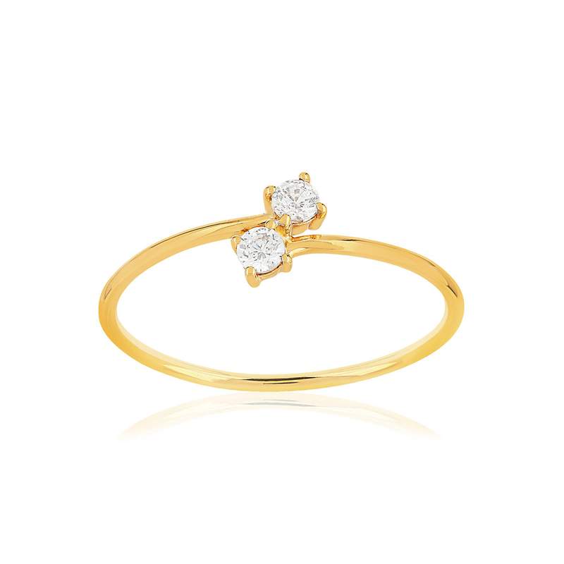 Bague or 375 jaune duo zirconias - vue 1
