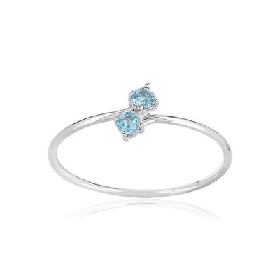 Bague or 375 blanc topazes traitées Swiss Blue - vue 1