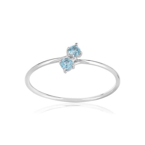 Bague or 375 blanc topazes traitées Swiss Blue