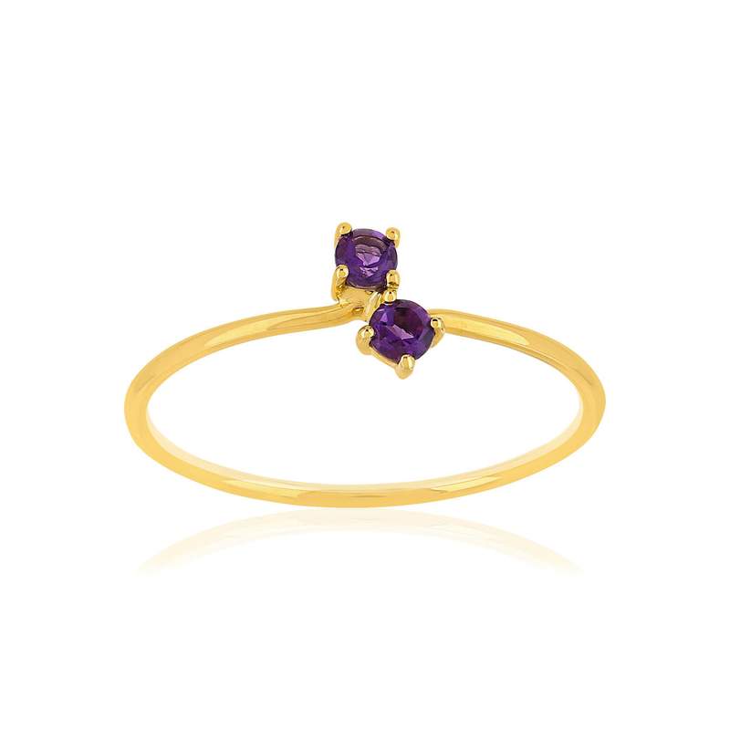Bague or 375 jaune améthystes - vue 1