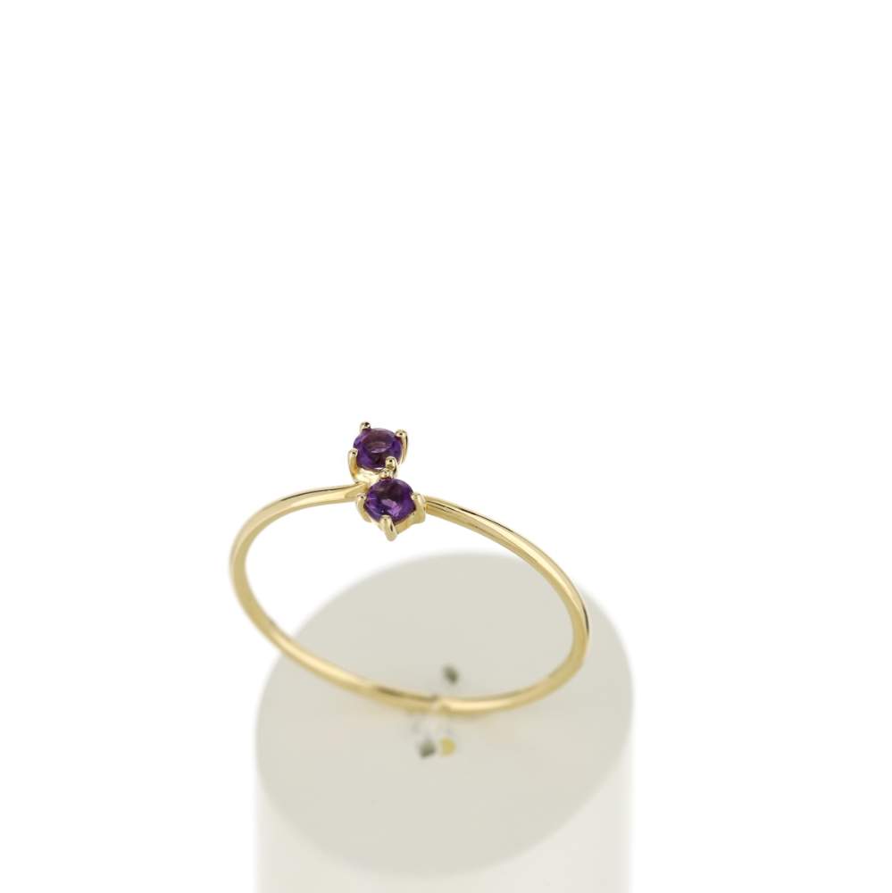 Bague or 375 jaune améthystes - vue 2