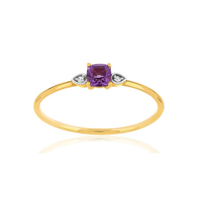 Bague or 375 2 tons améthyste carrée et diamants