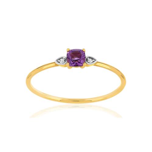 Bague or 375 2 tons améthyste carrée et diamants