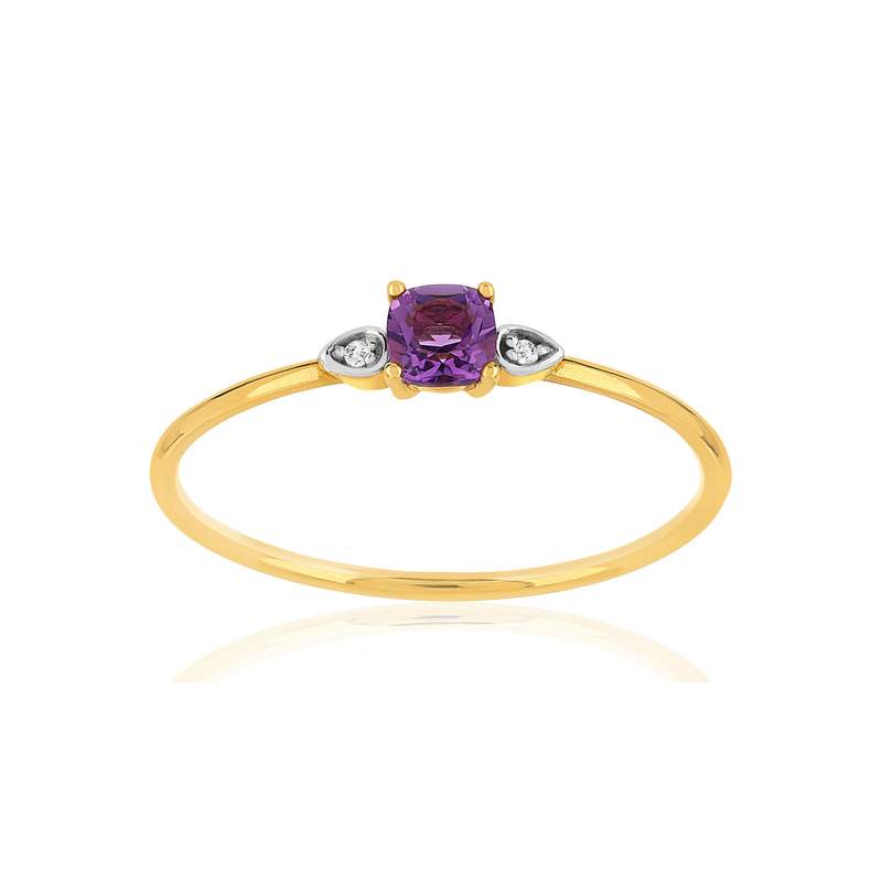 Bague or 375 2 tons améthyste carrée et diamants - vue 1