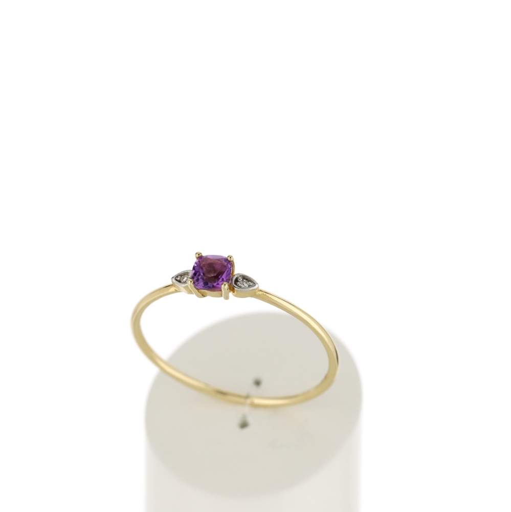 Bague or 375 2 tons améthyste carrée et diamants - vue 2