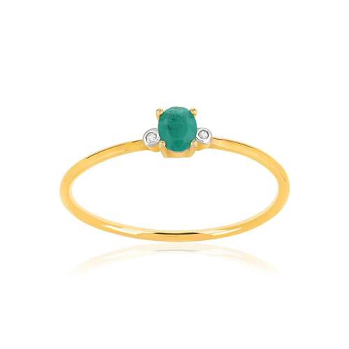 Gouden ring 375 2-toons ovale smaragd en diamanten