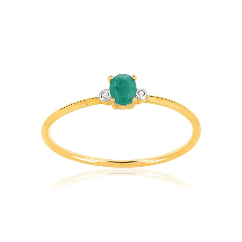 Bague or 375 2 tons émeraude ovale et diamants - vue 1