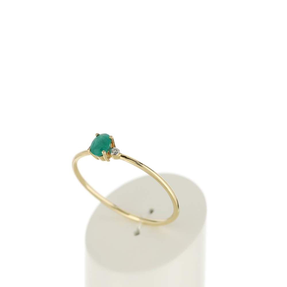 Bague or 375 2 tons émeraude ovale et diamants - vue 3