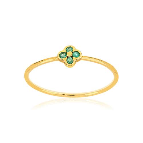 Bague or 375 jaune fleur émeraudes