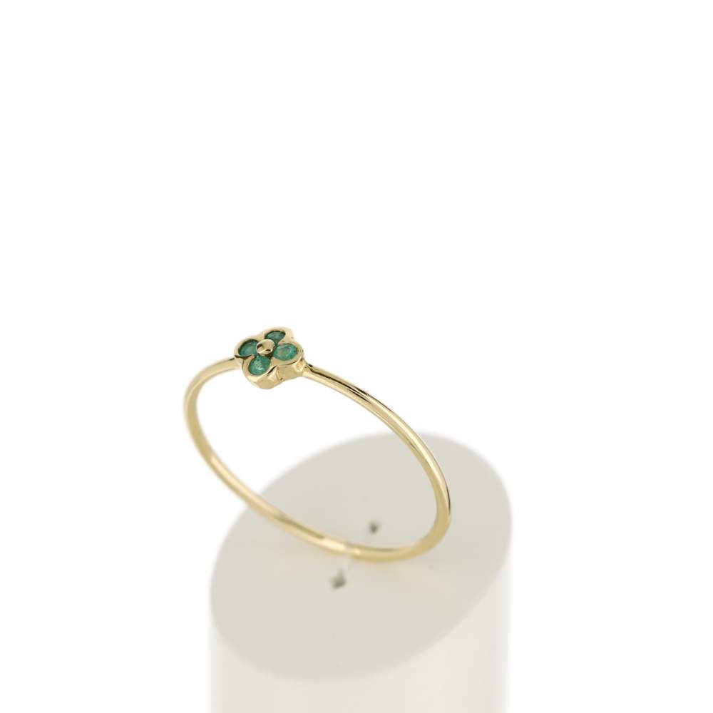 Bague or 375 jaune fleur émeraudes - vue 3