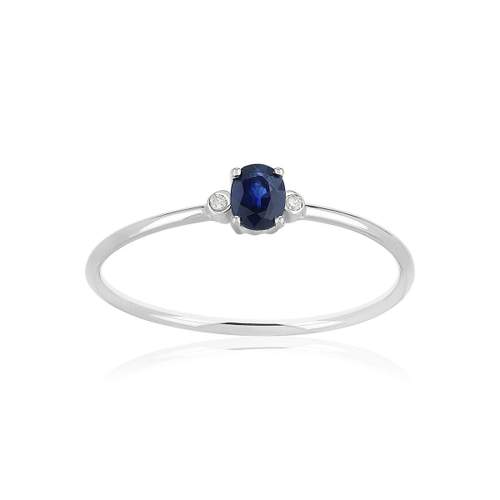 Bague or blanc 375 saphir ovale et diamants