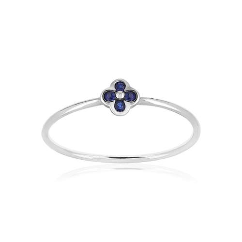 Bague or 375 blanc fleur saphirs