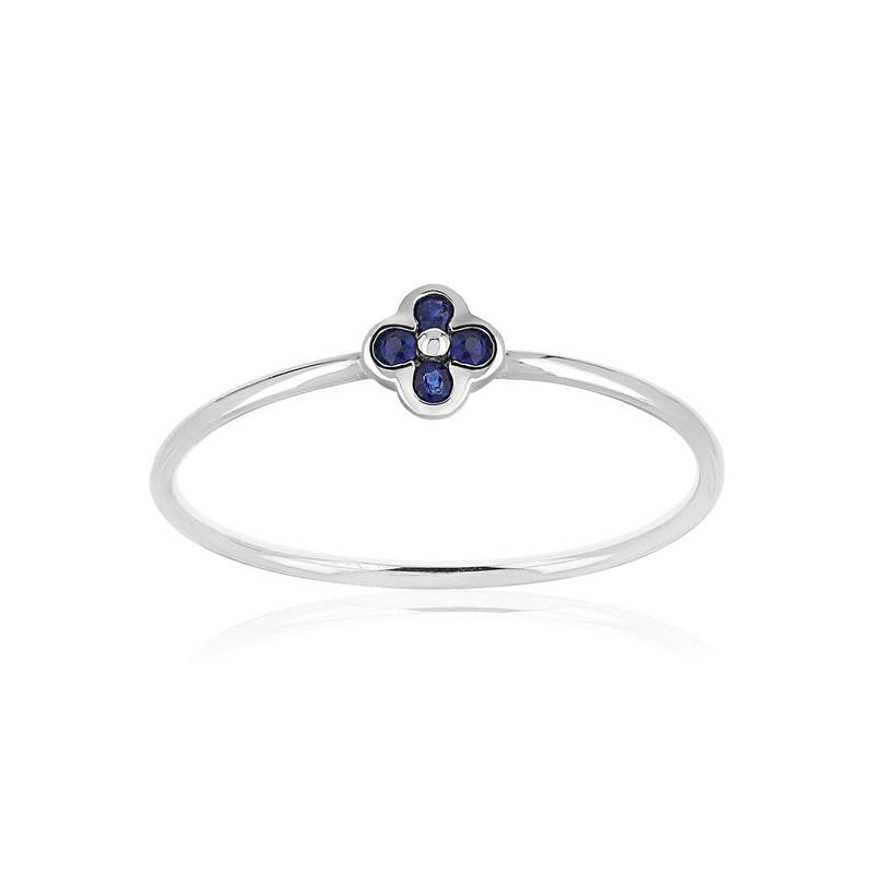 Bague or 375 blanc fleur saphirs - vue 1