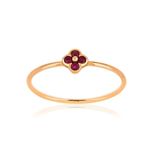 Bague or 375 rose fleur rubis