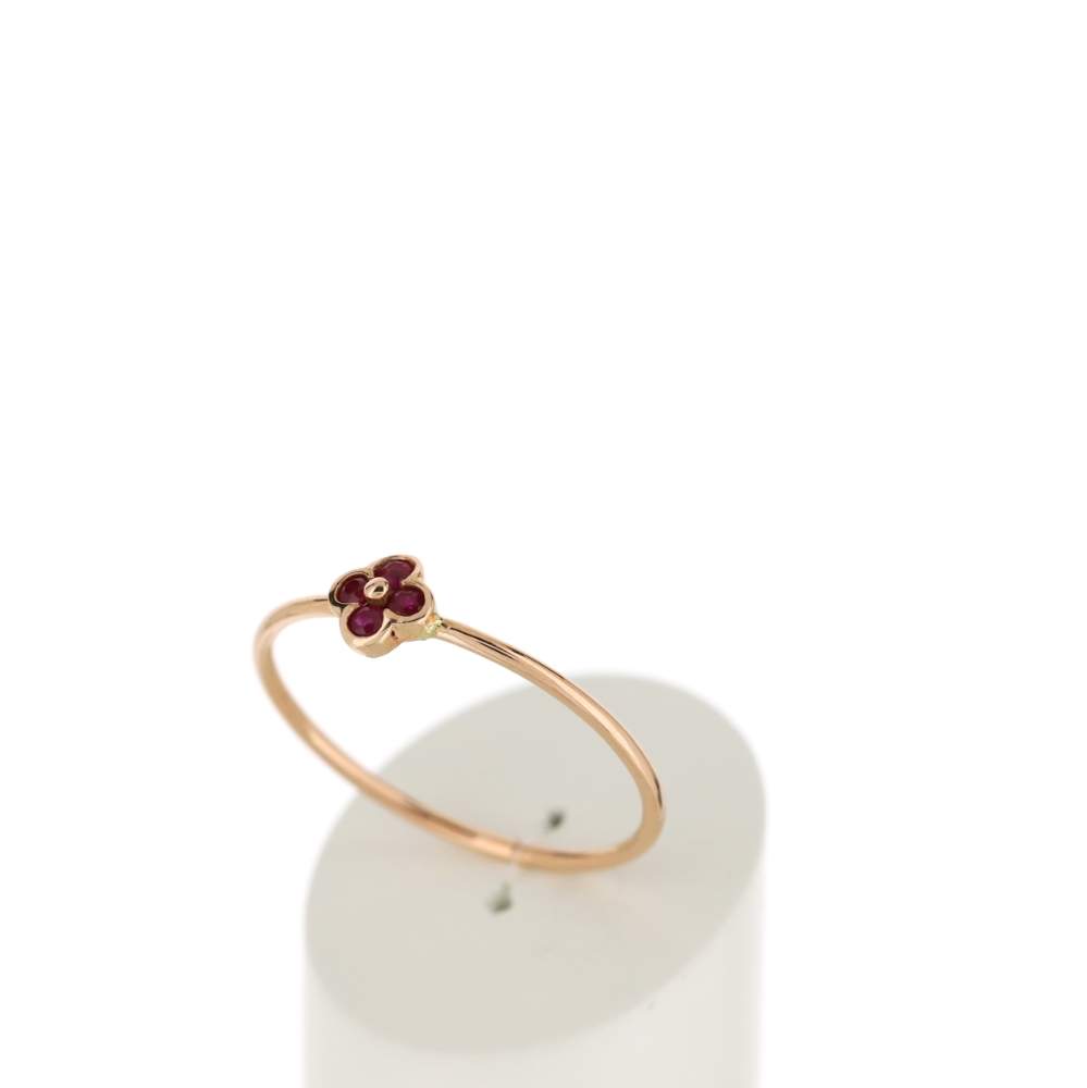 Bague or 375 rose fleur rubis - vue 3