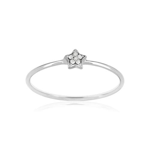 Bague or 375 blanc étoile diamants