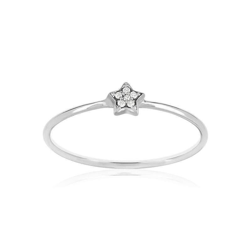 Bague or 375 blanc étoile diamants - vue 1