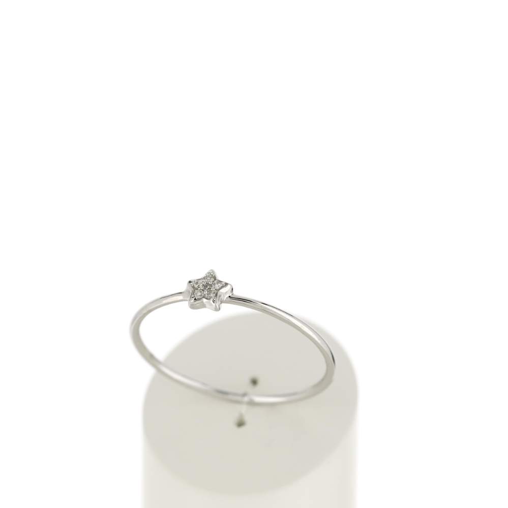 Bague or 375 blanc étoile diamants - vue 2