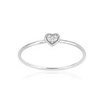 Bague or 375 blanc coeur diamants - vue 1