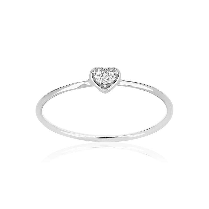 Bague or 375 blanc coeur diamants - vue 1