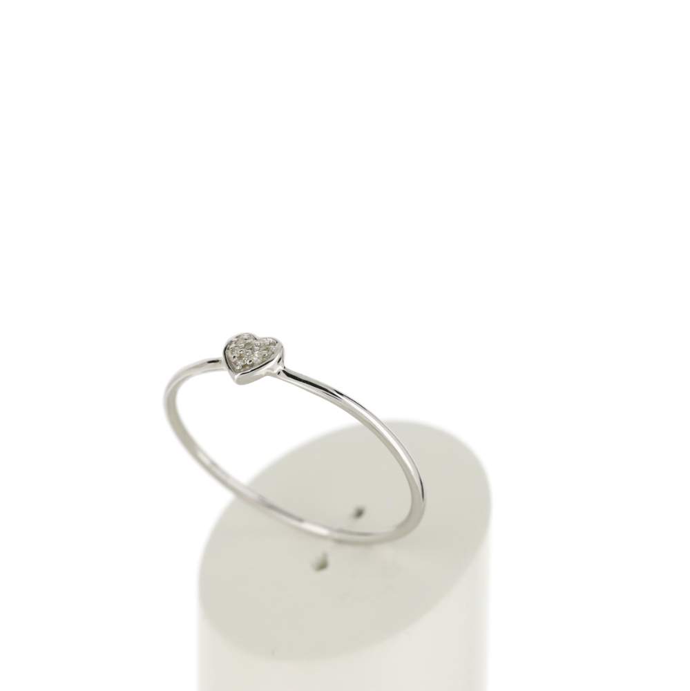 Bague or 375 blanc coeur diamants - vue 3