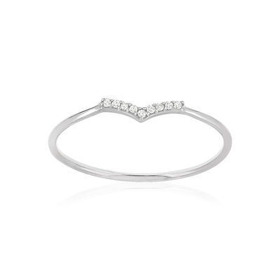 Bague or 375 blanc 'V' diamants - vue 1