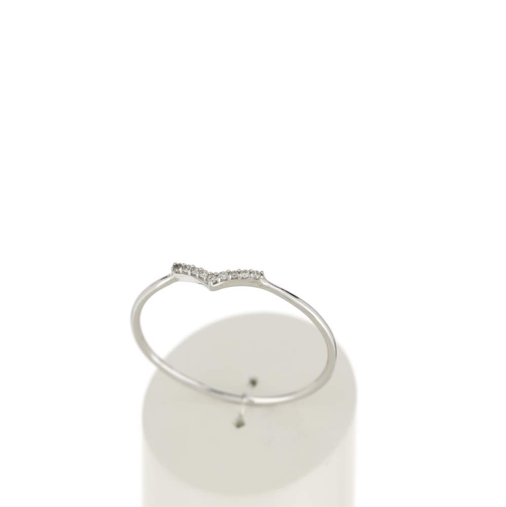 Ring gold 375 white 'V' diamonds - view 2