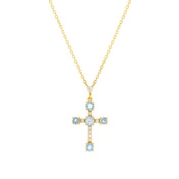 375 Yellow Gold Necklace with Blue Topaz and Zirconia, 45 cm