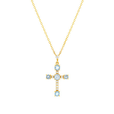 Collier or jaune 375 topazes bleues zirconias 45 cm - vue 1
