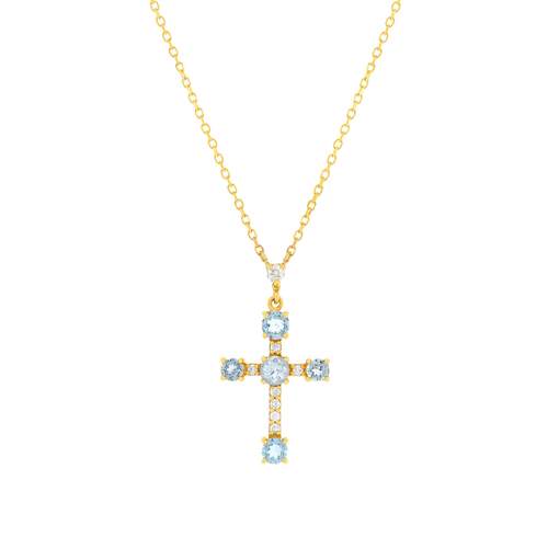Collier or jaune 375 topazes bleues zirconias 45 cm