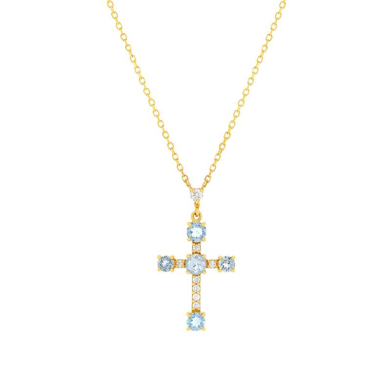 Collier or jaune 375 topazes bleues zirconias 45 cm - vue 1