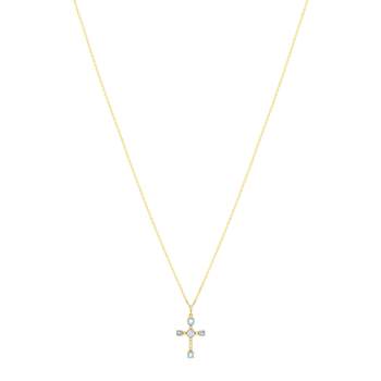 375 Yellow Gold Necklace with Blue Topaz and Zirconia, 45 cm