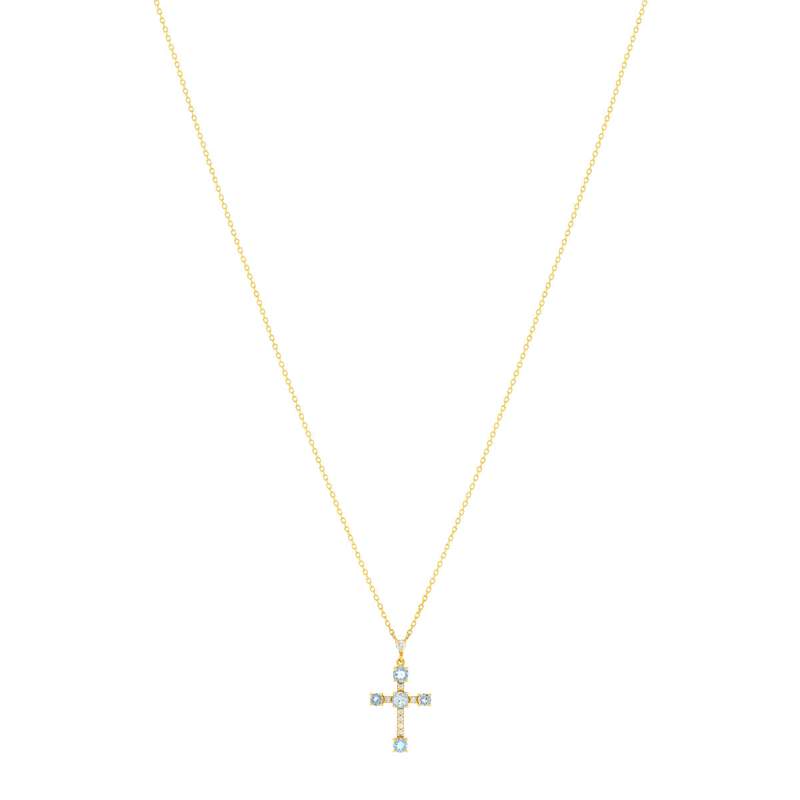 Collier or jaune 375 topazes bleues zirconias 45 cm - vue 2
