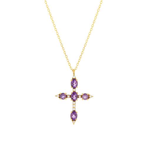 Collier or jaune 375 améthystes zirconias 45 cm