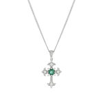 Collier or blanc 375 émeraude diamants 45 cm - vue 1