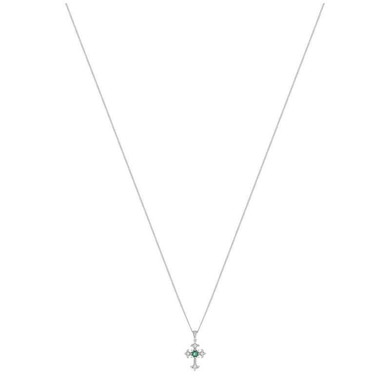 Collier or blanc 375 émeraude diamants 45 cm - vue 2