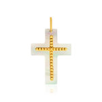 Pendentif croix or 375 jaune et nacre blanche - vue 1