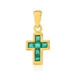 Pendentif croix or 375 jaune émeraudes carrées - vue 1