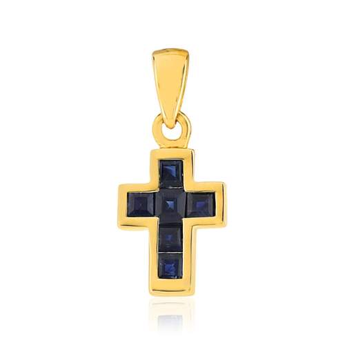 Croix or jaune 375 saphirs