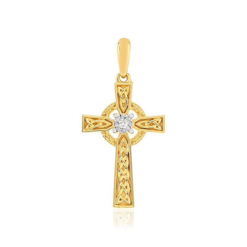 Croix or jaune 375 diamant - vue 1