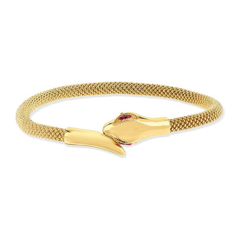 Bracelet or 750 jaune serpent rubis 17 cm - vue 1