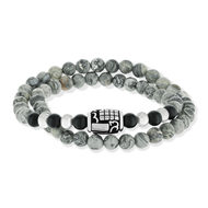 Bracelet jaspe gris onyx et acier double tour