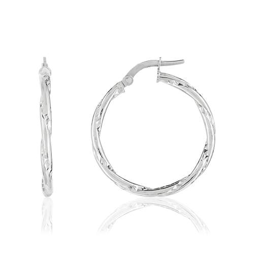 Créoles or 375 blanc diamanté 20 mm