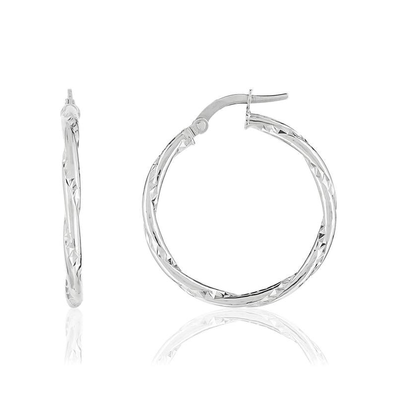 Créoles or 375 blanc diamanté 20 mm - vue 1