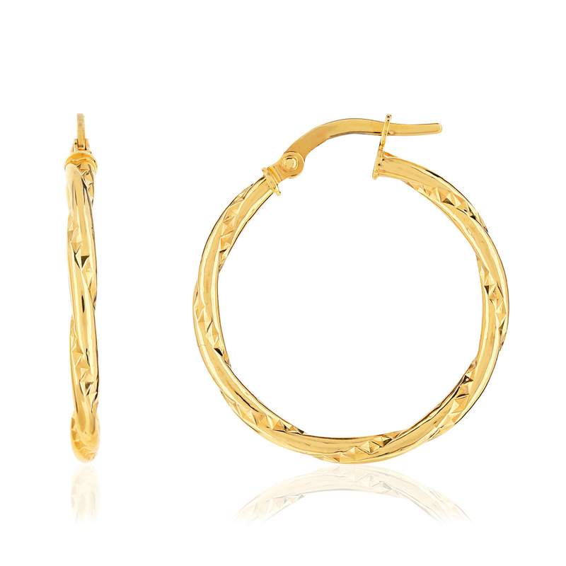 24.8 mm 14K yellow gold diamond hoop earrings - view 1