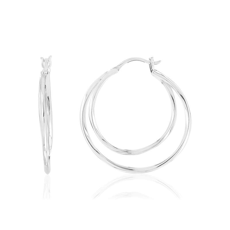 Créoles argent 925 double anneau 30 mm - vue 1