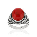 Bague argent 925 vieilli cabochon corail rouge - vue 1