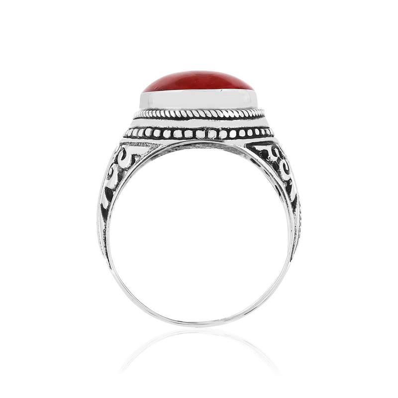 Bague argent 925 vieilli cabochon corail rouge - vue 2